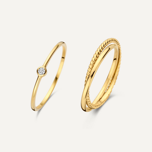 14 Karat Gold Duo Twisted Zirconia Rings Set