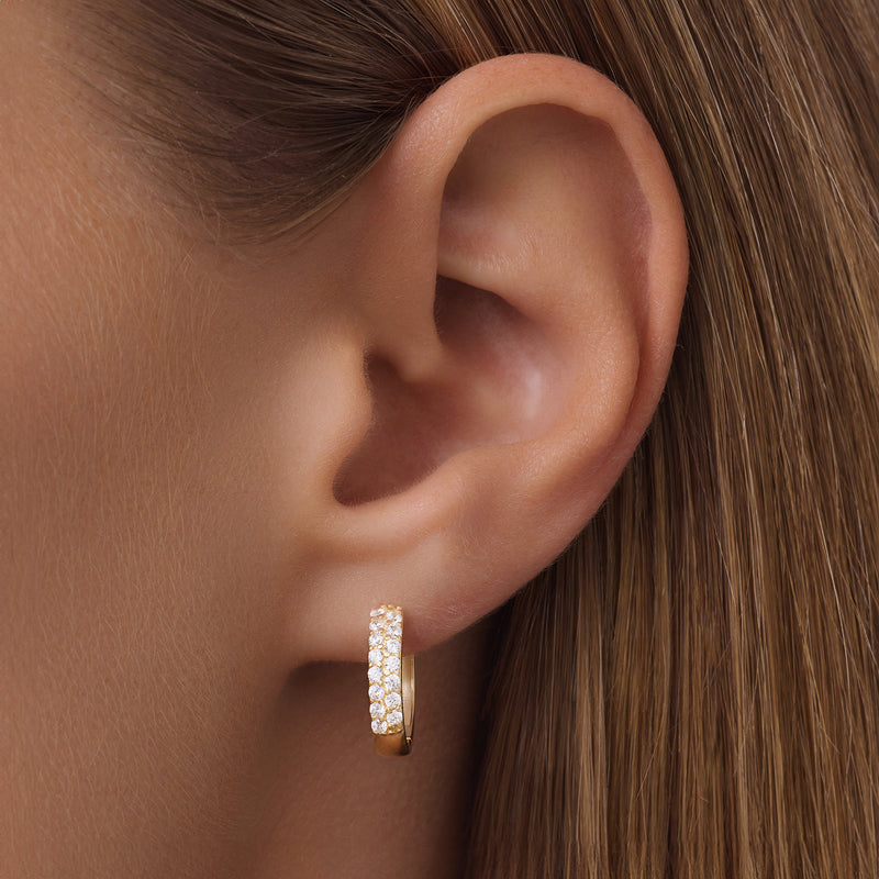Sparkling Pavé Cubic Zirconia Huggie Hoops (15mm)