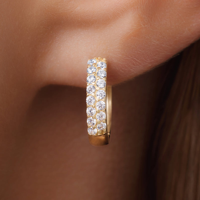 Sparkling Pavé Cubic Zirconia Huggie Hoops (15mm)