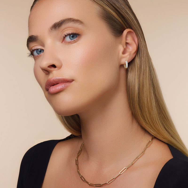 Sparkling Pavé Cubic Zirconia Huggie Hoops (15mm)