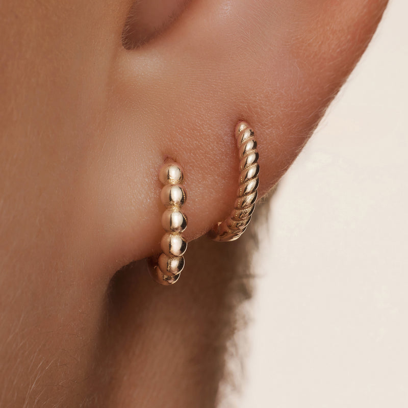 Twisted Beaded Huggie Hoops Stacking Set