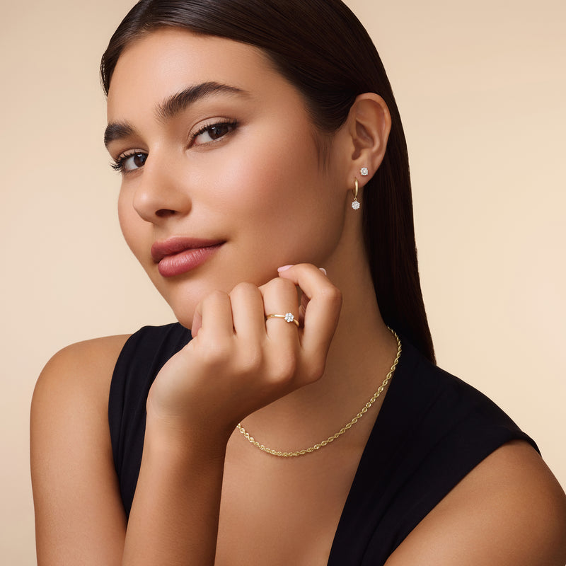 Six Prong Diamond Cluster Charm Hoop Earrings (0.15 ct)