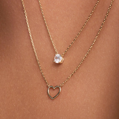14 Karat Gold Heart Zirconia Necklaces Set