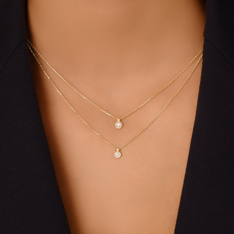 Bezel Set Diamant Linked Anhänger Halskette (0.02 ct)