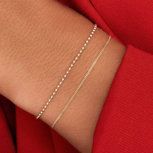14 Karat Solid Gold Beaded Baby Curb Bracelets Set