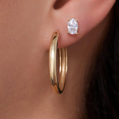 14 Karat Gold Bold Large Hoops Oval Zirconia Earrings Set - 5