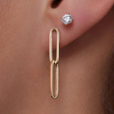 14 Karat Gold Double Paperclip Zirconia Earrings Set - 4