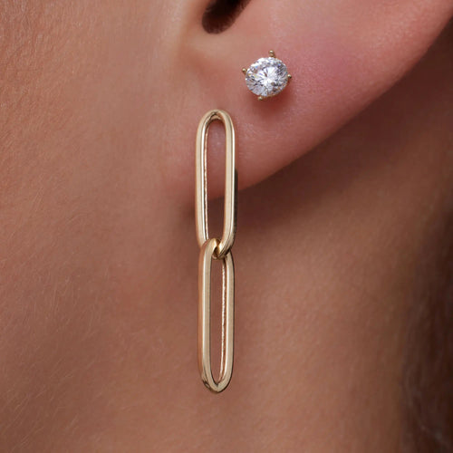 14 Karat Gold Double Paperclip Zirconia Earrings Set