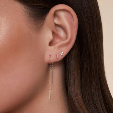 14 Karat Gold Bar Pull Through Drop Earrings - 2