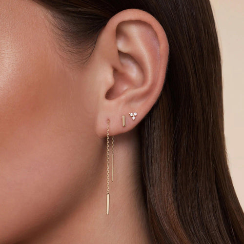 14 Karat Gold Bar Pull Through Drop Earrings