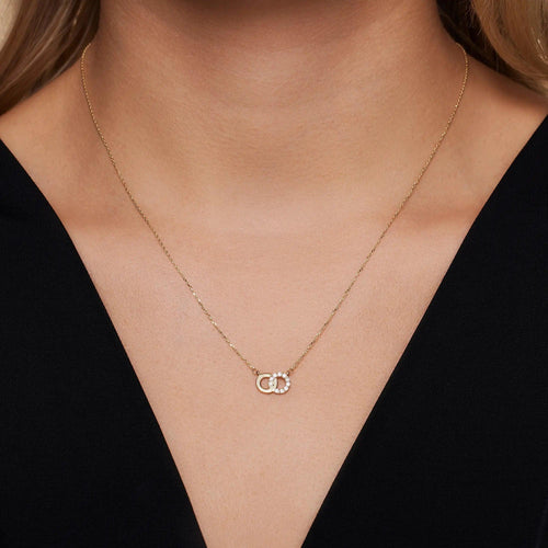14 Karat Gold Pavé Cubic Zirconia Linked Infinity Pendant Necklace