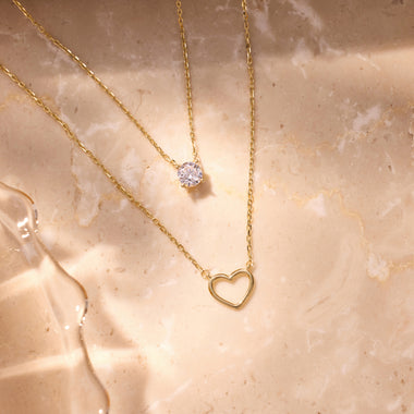 14 Karat Gold Heart Zirconia Necklaces Set - 2