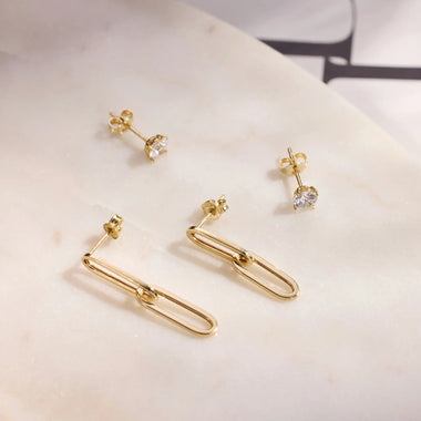 14 Karat Gold Double Paperclip Zirconia Earrings Set - 2