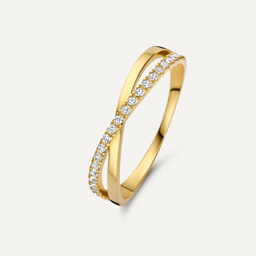14 Karat Gold Crossover Cubic Zirconia Eternity Ring