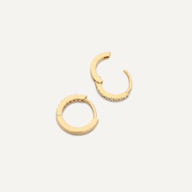 14 Karat Gold Pavé Cubic Zirconia Small Huggie Hoops (10mm) - 4