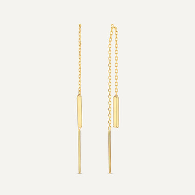 14 Karat Gold Bar Pull Through Drop Earrings - 1