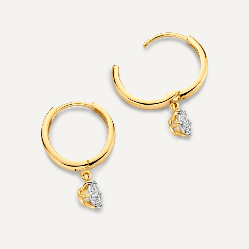 Six Prong Diamond Cluster Charm Hoop Earrings (0.15 ct)