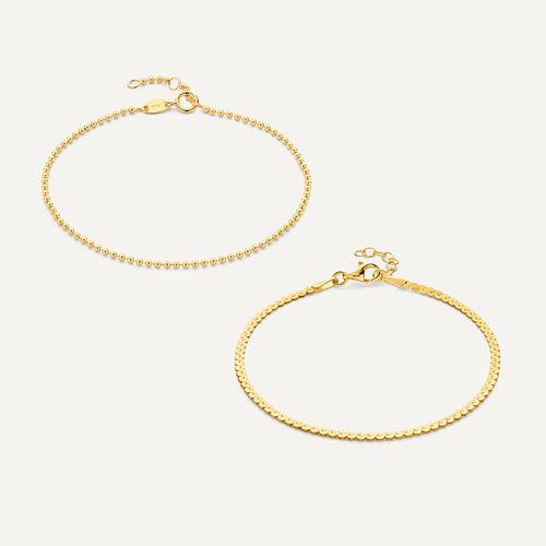 14 Karat Gold Serpentine Beaded Bracelets Set