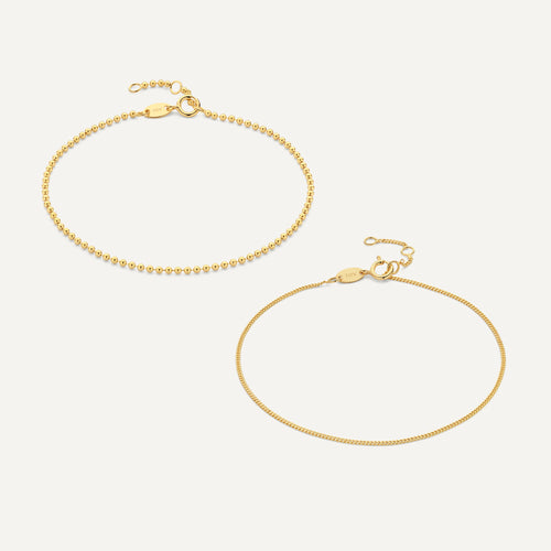 14 Karat Gold Beaded Baby Curb Bracelets Set