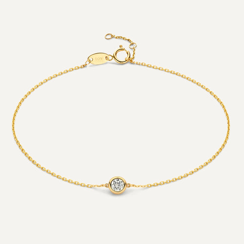 14 Karat Gold Solo Bezel Set Cubic Zirconia Chain Bracelet