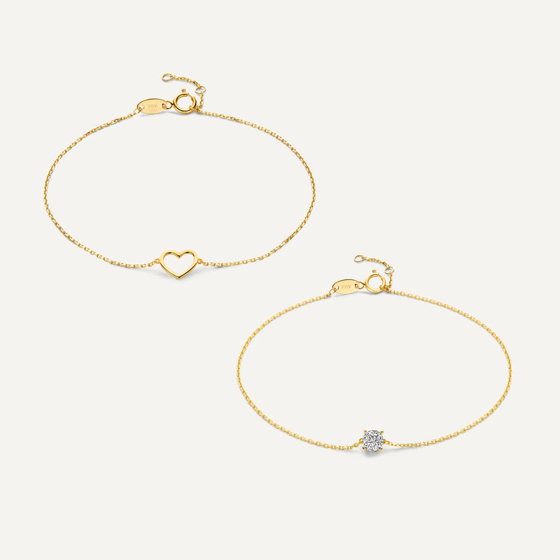 Open Heart Round Cut Zirconia Bracelet Set