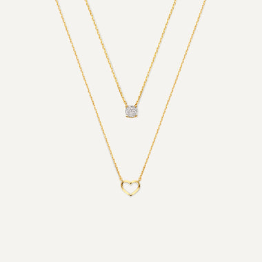 14 Karat Gold Heart Zirconia Necklaces Set - 1