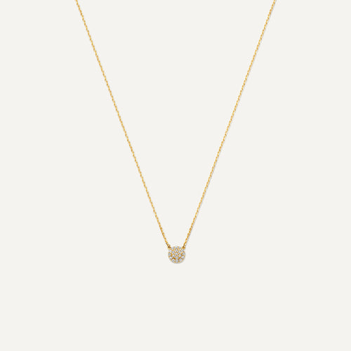 14 Karat Gold Pavé Cubic Zirconia Round Pendant Necklace
