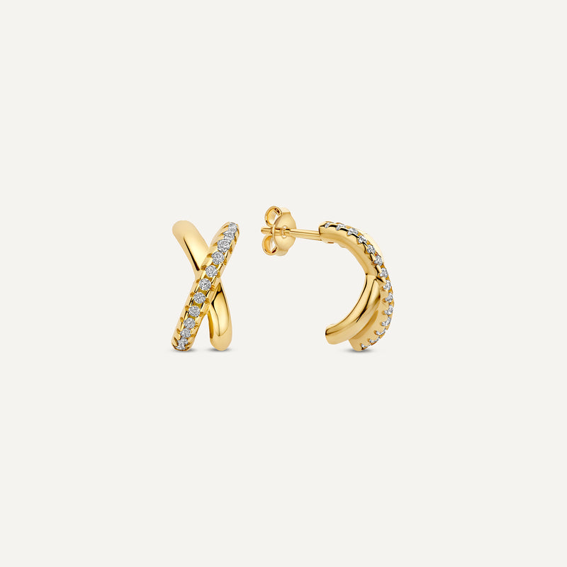Cubic Zirconia Crossover Huggie Hoops (11 mm)
