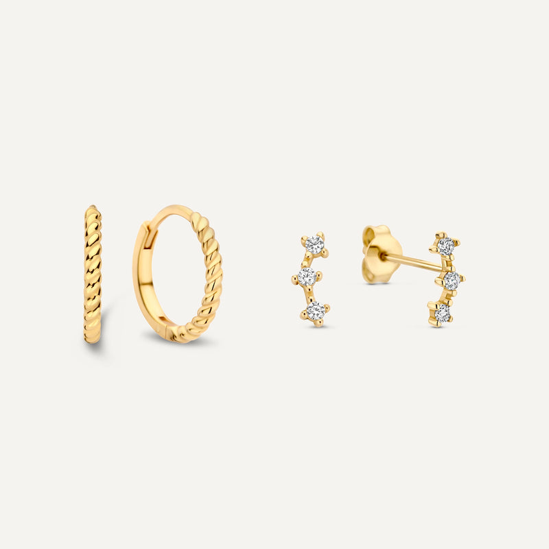 Twisted Hoops Zirconia Cluster Earrings Set