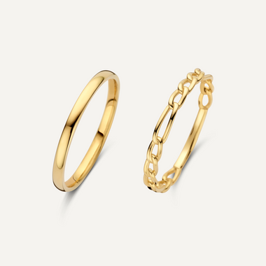 14 Karat Gold Figaro Stacker Rings Set - 1