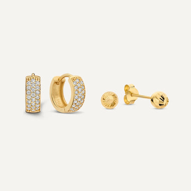 14 Karat Gold Pavé Zirconia Hoops Sphere Earrings Set - 1