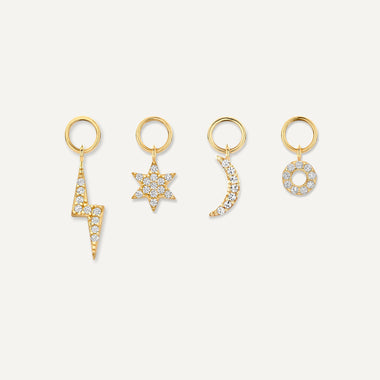 14 Karat Gold Pavé Zirconia Hoop Charms Set - 1