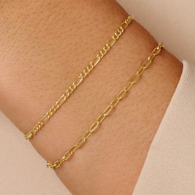 Or 14 Carats Bracelet Chaîne Fin Figaro - 2