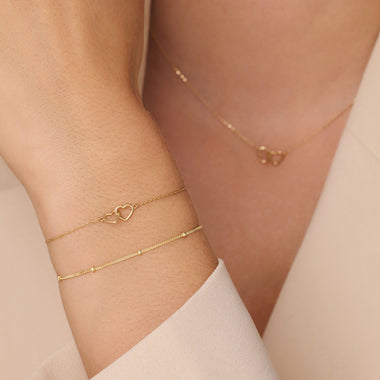 14 Karat Gold Linked Heart Bracelet - 3