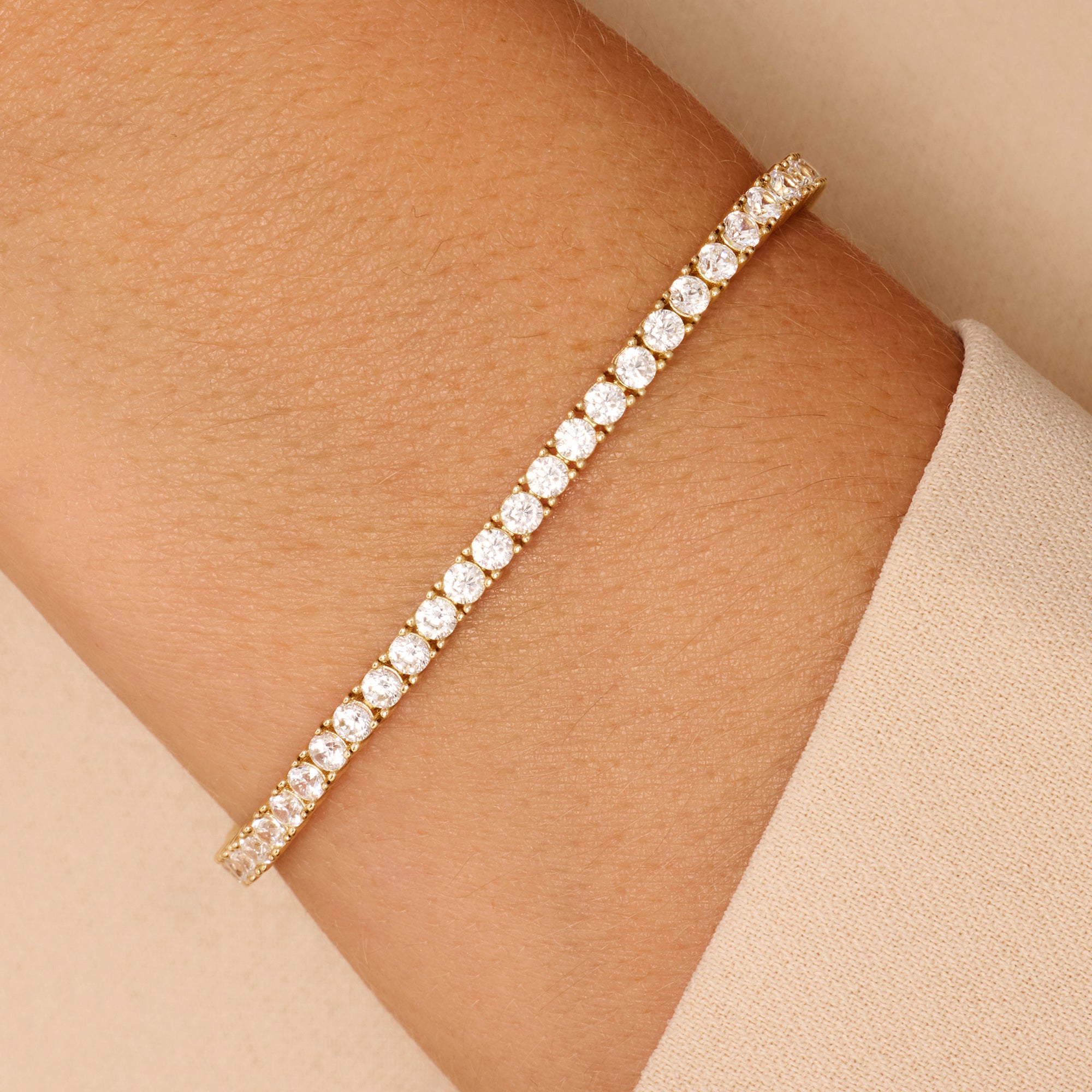 Cubic Zirconia Tennis Bracelet 14 Karat Gold for Women