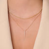 14 Karaat Goud Pavé Zirkonia Verticale Staaf Pendant Ketting - 2