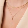 14 Karaat Goud Pavé Zirkonia Verticale Staaf Pendant Ketting - 3