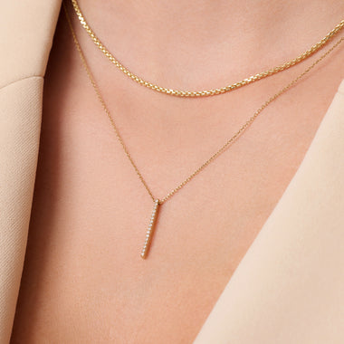14 Karaat Goud Pavé Zirkonia Verticale Staaf Pendant Ketting - 3