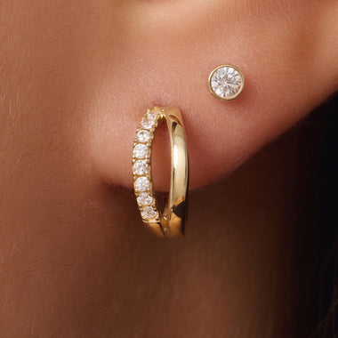 14 Karat Gold Pavé Cubic Zirconia Double Huggie Hoops (12mm) - 3