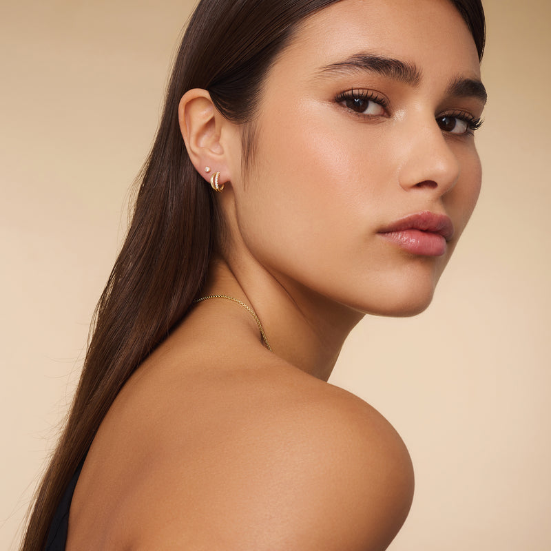 Pavé Cubic Zirconia Double Huggie Hoops (12mm)