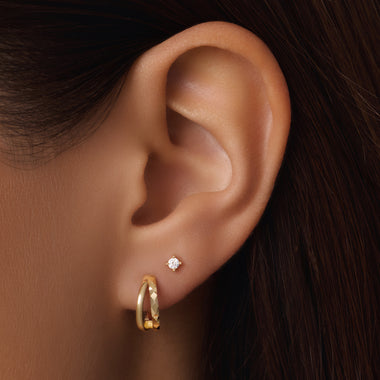 14 Karat Gold Hammered Double Huggie Hoops (12mm) - 2