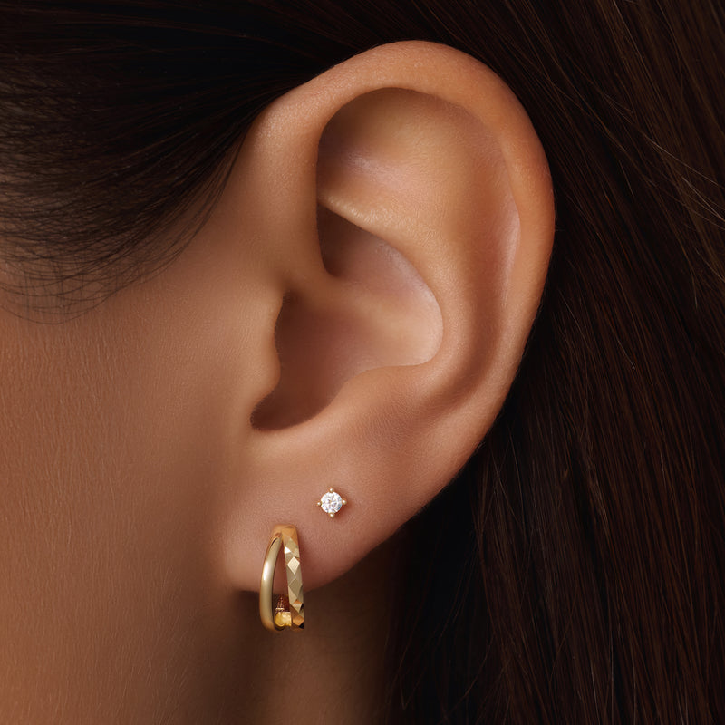 Hammered Double Huggie Hoops (12mm)