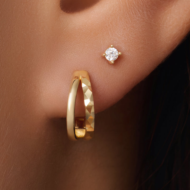 Hammered Double Huggie Hoops (12mm)