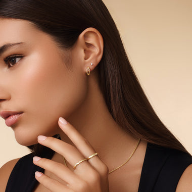 14 Karat Gold Hammered Double Huggie Hoops (12mm) - 7