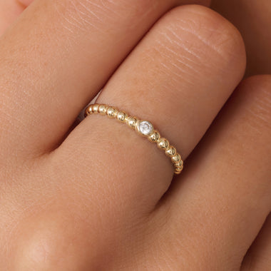 14 Karat Gold Beaded Cubic Zirconia Ring - 2