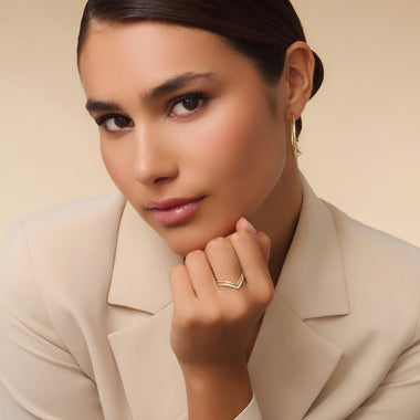 14 Karat Gold Cubic Zirconia Wishbone Ring Set - 9