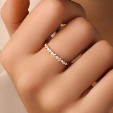 585er Gold Marquise und Round Cut Zirkonia Ring - 2