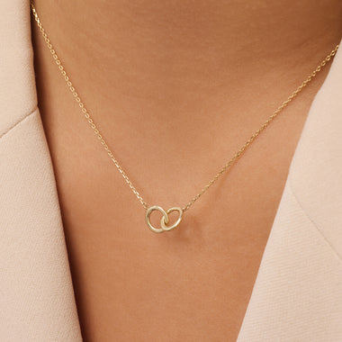 Or 14 Carats Collier Pendentif Infinity Epais Lié - 3
