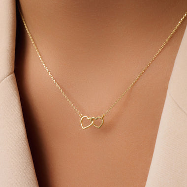 Linked Heart Pendant Necklace 14 Karat Gold for Women