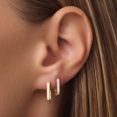 14 Karat Gold Pavé Cubic Zirconia Huggie U Hoops (12mm) - 2
